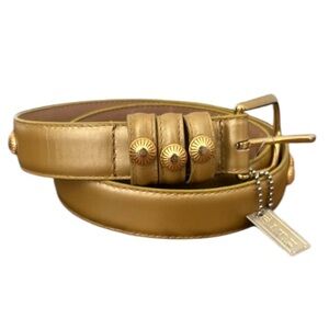 Vintage The Ritz Leather Gold Raised Gold Decorative Stud Details Buckle 1” Belt